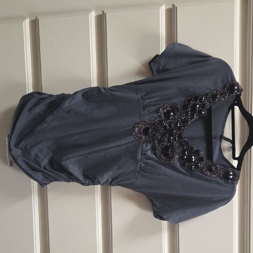 Elegant Gray Embellished Women's Top